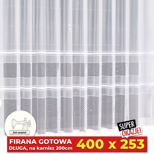 Firany gotowe - Firana 400x253 Do pokoju, salonu - Długa, uszyta - Karolina